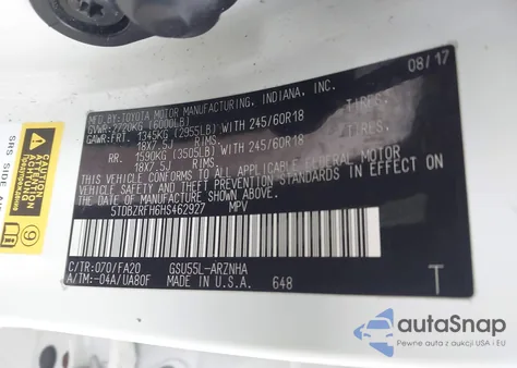 2017 Toyota Highlander Le/Le Plus из США, поврежденный, VIN 5TDBZRFH6HS462927